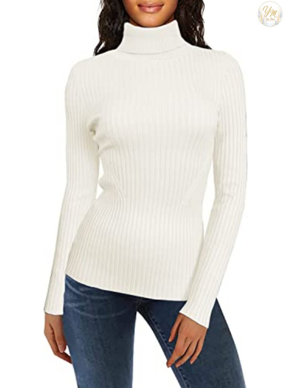 Ribbed Turtleneck Sweater Womens Slim Fit Long Sleeve Knit Pullover